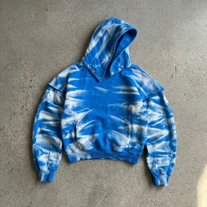 Sweat-shirt à capuche surdimensionné tie-dye pour homme, style décontracté, tricoté, manches régulières, motif bleu, vêtement d'hiver - Product Image 3