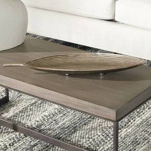 Wholesale Luxury <b>Leaf</b> Shaped Bronze Metal Serving Tray Bulk Hotel Platter with Elegant Ribbed Texture Decorative Centerpiece - Product Image 1
