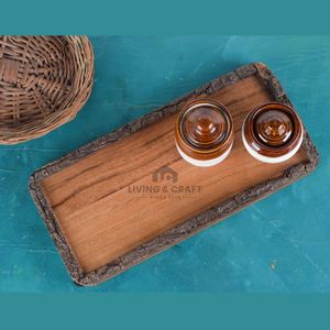 Bandeja de Servir de Madera Natural Premium con Borde de Corteza Rústica, Plato Decorativo para Servir, Vajilla de Cocina, Decoración del Hogar - Product Image 2