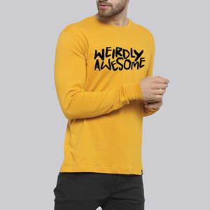 T-shirt à manches longues personnalisé avec impression de texte graffiti pour hommes, coton moutarde, streetwear, OEM, vente en gros BD - Product Image 4