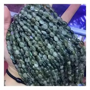 Perles de quartz rutilé vert 6-8 mm, galets de gravier, pierres précieuses énergétiques, perles naturelles de forme irrégulière pour la fabrication de bijoux - Product Image 1