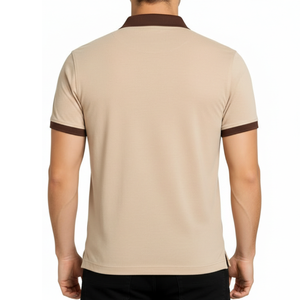 เสื้อโปโลพรีเมียมสีน้ำตาลเข้ม ดีไซน์ปกและขอบเสื้อแบบพิเศษ ผ้าเจอร์ซีย์ เสื้อโปโลผู้ชายลำลอง สไตล์สปอร์ต เสื้อโปโลแบบยูนิฟอร์ม - Product Image 4