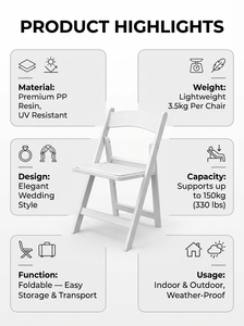 <span class=keywords><strong>เก้าอี้</strong></span>พลาสติก PP สีขาวแบบพับได้สำหรับงานแต่งงาน เบาะหุ้มไวนิล รับน้ำหนักได้ 800 ปอนด์ เหมาะสำหรับงานพิธีกลางแจ้ง งานเลี้ยงต้อนรับ และงานอีเว้นท์ต่างๆ - Product Image 3