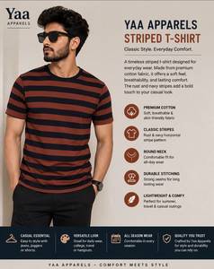 เสื้อยืดผู้ชายลายทาง ยี่ห้อ Yaa Apparels ผ้าฝ้าย แขนสั้น คอกลม ทรงปกติ สวมใส่สบาย ระบายอากาศได้ดี ผลิตจากผ้าถัก - Product Image 1