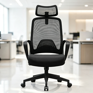 Chaise de bureau ergonomique avec cadre en acier, appui-tête intégré, accoudoirs réglables en hauteur, base pivotante, dossier solide, design contemporain, noir - Product Image 1