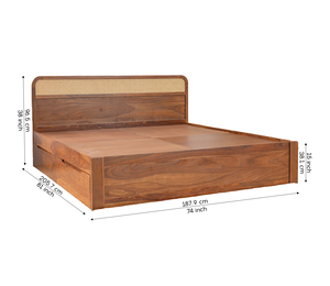 Cama de madera de sheesham con acabado en teca, tallada y tapizada, para dormitorio, en diseño moderno, disponible desde India. - Product Image 3