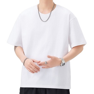 Camiseta de algodón 100% lisa en blanco más vendida, camiseta de manga corta de gran tamaño con cuello redondo GSM 260 para hombre, Camiseta deportiva informal - Product Image 4