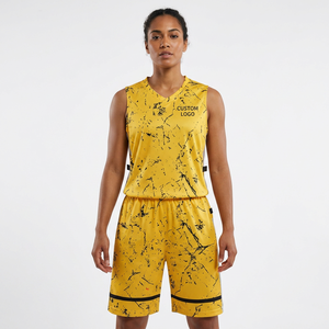 Conjunto de Camiseta de Baloncesto Sublimada Personalizada, Amarillo y Negro, sin Mangas, Ajuste Atlético, para Hombre, Verano, Secado Rápido, Malla Transpirable - Product Image 4