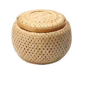 Panier en bambou rond en gros, boîte de rangement tressée pour aliments, organisateurs pour la maison et le jardin, petits articles ménagers, panier décoratif - Product Image 1