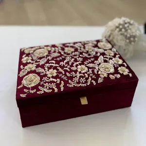 Premium Embroidered Gift <b>Box</b> Low Price Stylish Storage <b>Box</b> for Jewelry Gifts Wedding <b>Hampers</b> and Festive Use - Product Image 1