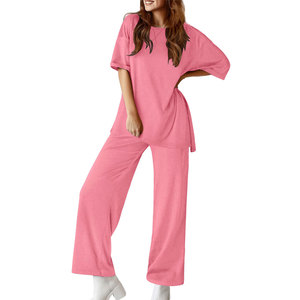 Hot Supplier Women Co Ord Set Two Piece Half Sleeve Top Pants Outfit Winter Daily <b>Wear</b> Outdoor Activities <b>Travel</b> Weekend 100% - Product Image 1