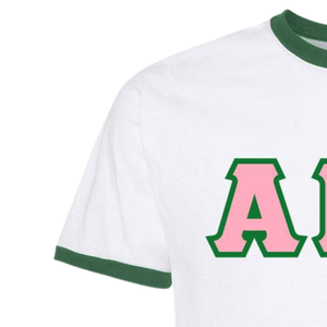 T-shirt décontracté à col rond et manches courtes AKA, avec lettrage et imprimé appliqué AKA, blanc et vert, pour sororité - Product Image 2