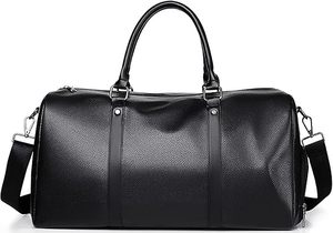 Bolsa de Viaje de Cuero Genuino para Hombre, Bolsa de Fin de Semana de Gran Capacidad con Cierre de Cremallera, Asa Suave Negra - Product Image 6