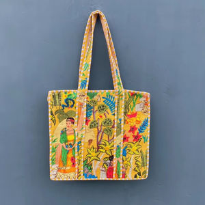 <b>Quilted</b> Cotton Tote Bag Jungle Print Boho Style - Product Image 1