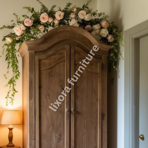 Armoire élégante en bois massif artisanal à 2 portes avec tiroir de rangement, finition rustique en pin naturel - Product Image 2