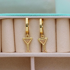 Wholesale Yellow Gold Plated 925 <b>Silver</b> Multi Color CZ Pave Cocktail Glass <b>Huggie</b> <b>Earrings</b> Memoria Jewels - Product Image 3