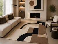Tapis en laine tufté à la main sur mesure OEM, style Bauhaus du milieu du siècle, camel et noir, pour salon, fabriqué en Inde