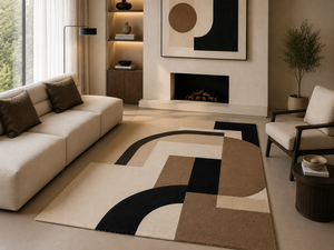 Tapis en laine tufté à la main sur mesure OEM, style Bauhaus du milieu du siècle, camel et noir, pour salon, fabriqué en Inde - Product Image 2