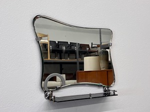 Mid Century Modern Wall <b>Mirror</b> With Metal Frame And Decorative Shelf <b>Chrome</b> Finish Curved Design - Product Image 5