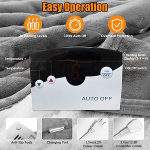 Coperta Elettrica Riscaldata in Pile con 10 Livelli di Calore e Spegnimento Automatico Dopo 10 Ore, Lavabile in Lavatrice per Casa o Ufficio - Product Image 4