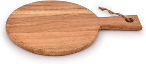 Tabla de cortar redonda de madera de acacia con asa, rústica, para picar y servir, para charcutería, queso, pizza, pan, para exportación - Product Image 2
