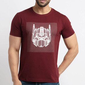 T-shirt imprimé graphique marron pour homme, design de casque futuriste, streetwear, 100% coton, coupe slim décontractée pour homme - Product Image 1