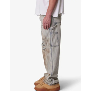Jeans Baggy de Trabajo de Alta Calidad con Efecto Desgastado, Jeans de Mezclilla Pesados Lavados a la Moda para Hombre, Color Gris, Jeans de Mezclilla de Alta Calidad para Hombre - Product Image 3