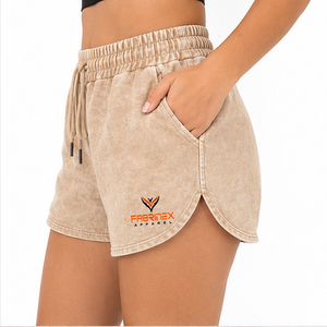 Shorts pour femmes respirants, style vintage, 100% coton, élégants, confortables, vente en gros, délavage à l'acide, logo personnalisé, séchage rapide - Product Image 3