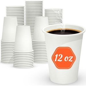 100 Bicchieri di Carta Bianchi Usa e Getta da 12 oz, Antigoccia e Sicuri per Alimenti, per Bevande Calde o Fredde - Product Image 1