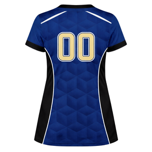 Maillot de football personnalisé pour femmes, motif géométrique bleu, manches courtes, respirant, séchage rapide, uniforme d'équipe pour filles - Product Image 3