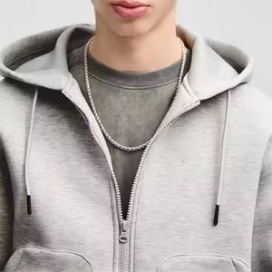 Heather Grey Color Cropped Zip Up Hoodie Cotton Sweatshirt Personalized Printing Streetwear Zipper <b>Crop</b> <b>Top</b> Hoodie for Unisex - Product Image 4