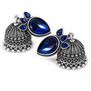 Factory Wholesale Brass Oxidized Antique <b>Silver</b> Plated Jade Bezel Set Bohemian Jhumka Drop <b>Earrings</b> Handmade Ethnic for Women - Product Image 3