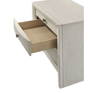 Comodino Contemporaneo in Legno Bianco Neutro con Cassetti Curvi e Vani Portaoggetti - Product Image 2