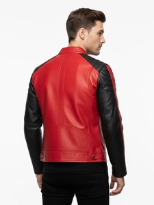 Chaqueta de Cuero Roja y Negra Estilo Café Racer para Hombre - Product Image 3