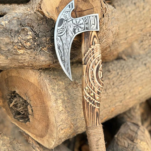 Hache à barbe en acier au carbone gravé, lame de 4 3/4 pouces, qualité industrielle, manche en bois, hache tomahawk pour le camping et le bushcraft - Product Image 3