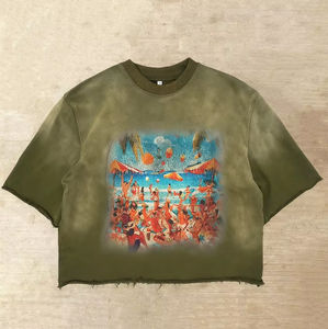 เสื้อยืดพิมพ์ลายขอบดิบ ตัดเย็บพิเศษ ผ้าเฟรนช์เทอร์รี่ ล้างสีแบบแอซิด พิมพ์ลายดิจิทัล - Product Image 1