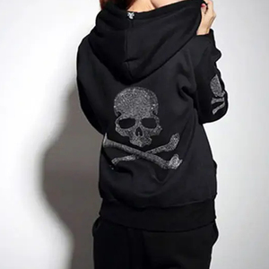 Sudadera con Capucha y Cremallera para Hombre, Color Negro, Diseño de Calaveras con Pedrería, Corte Regular, Informal, Otoño, Tela French Terry - Product Image 4