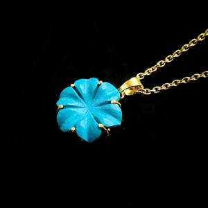 Colgante de flor de turquesa azul AAA, collar de cristal con flor para mujer, colgante de piedra preciosa de turquesa tallada a mano para fabricación de joyas - Product Image 5