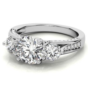 Bague de Luxe Trio en Moissanite, Argent Sterling 925 Plaqué Rhodium, Trois Pierres, Cadeau de Fiançailles, Mariage, Promesse, Anniversaire, Mariée - Product Image 1