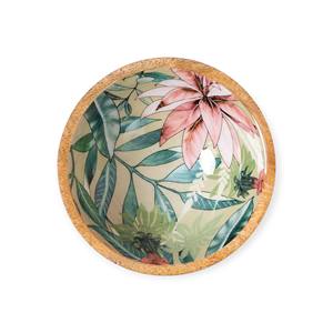 Tazón de Madera Artesanal para Servir con Decoración Floral Esmaltada y Acabado en Madera Natural para una Elegante Decoración de Mesa de Comedor - Product Image 1