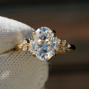 Oval Cut Diamond Side <b>Stone</b> Yellow Gold Ring for Women – Elegant Luxury Engagement, Wedding & Anniversary Statement Jewelry - Product Image 1