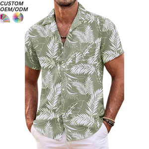 Camisas de Hombre a Cuadros Formales e Informales al por Mayor, Camisa de Vestir de Verano Transpirable con Botones y Flores de Seda Tejida de Manga Corta Negra - Product Image 6
