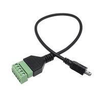 Cable adaptador USB mini macho a 5 pines hembra con terminales de tornillo, carga rápida de 3A, blindaje trenzado y revestimiento de PVC para cámara
