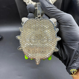 Colgante de lujo con cabeza de bulldog de diamantes, amuleto de perro de dibujos animados con incrustaciones de diamantes y engaste número seis para hombre, joyería llamativa de hip hop. - Product Image 2