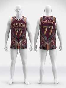 Maillot de basketball personnalisé pour homme, sans manches, col en V, imprimé géométrique, respirant, en polyester, pour adulte, toutes saisons, sublimé - Product Image 1