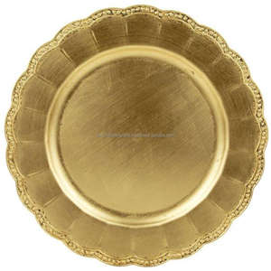Assiette de service en laiton style floral artisanal, plat de présentation pour mariage, vaisselle de luxe dorée, fournitures de restaurant - Product Image 2
