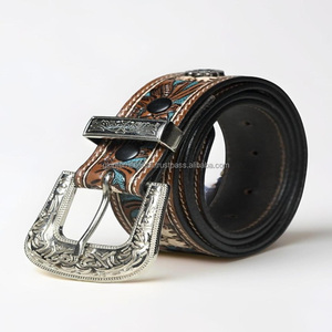 Hermoso Cinturón de Cuero Occidental Marrón con Grabado Floral Tallado a Mano para Hombre y Mujer con Hebilla de Latón de Diseño - Product Image 5