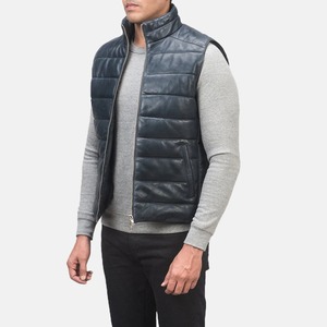 Gilet matelassé en cuir bleu Reeves pour homme – Veste sans manches matelassée haut de gamme pour l'hiver - Product Image 2