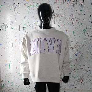 NIVA ASH GREY <b>Mock</b> <b>Neck</b> Sweatshirt 100% WHITE Applique Embroidery wide <b>neck</b> Sweatshirt Finer Threads - Product Image 1