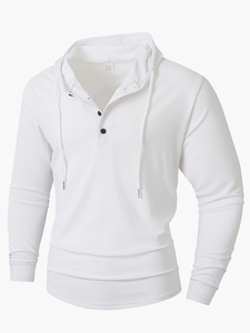 Unisex White Hooded Long Sleeve Henley Sweatshirt Slim Fit Casual Knitted 100% Cotton Breathable Autumn Wear Made in Guizhou - Product Image 2
